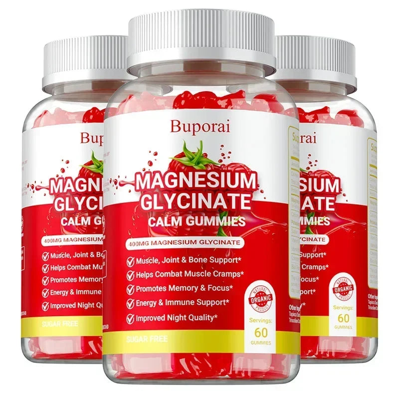 Magnesium Glycinate Gummies - Dietary Supplement, Promotes Muscle, Joint & Bone Health, Relieves Muscle Cramps, Natural Sleep