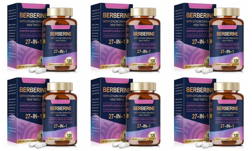 27 in 1 Berberine Supplement with Ceylon Cinnamon, Milk Thistle for Liver Gut Health Immunity Men & Women 120 Vegan Capsules