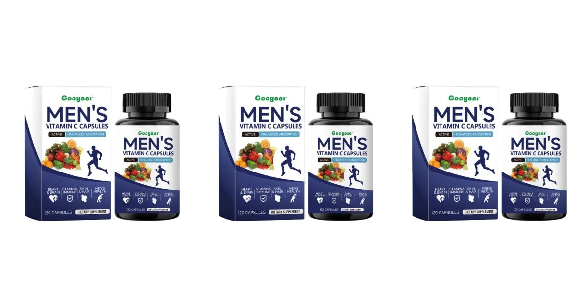 Men's VitaminC Capsule 120Count Dietary Supplement with Sodium Support Skin Hair Health Enhanced Immunity & Nutrient Absorption