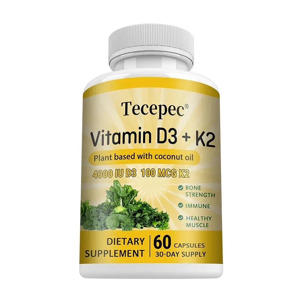 Vitamin D3 + K2, Supports Bone, Teeth, Digestion, Immune & Heart Health, Non-GMO, Dietary Supplement, 120 Capsules