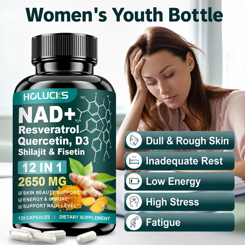 High Potency NAD+ Supplement, with Quercetin, Fisetin, Support Daily Vitality, Skin & Nails Health, Immune, Overall Well-Being