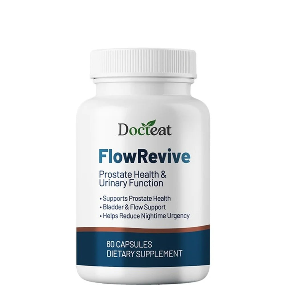 Docteat FlowRevive Men’s Saw Palmetto Prostate Health Supplement with Beta Sitosterol Pygeum Quercetin Curcumin 60 Capsules
