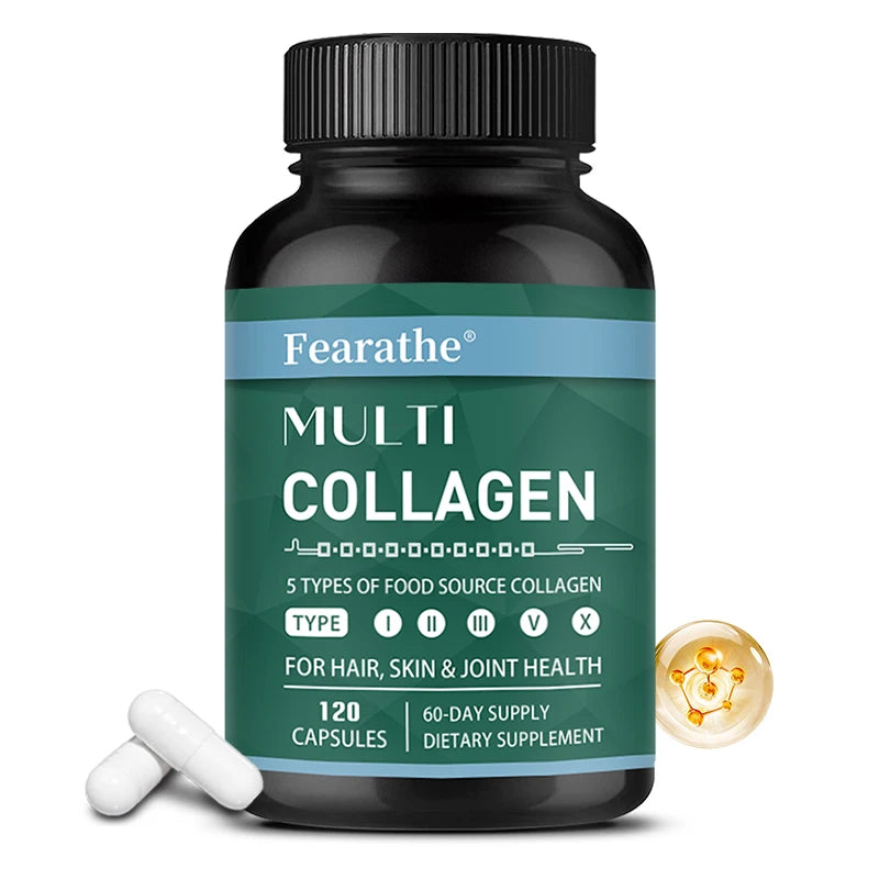 Advanced Multi Collagen with Vitamin C, Hair Skin and Nails Health Vitamins for Women and Men - with Types I II III V X
