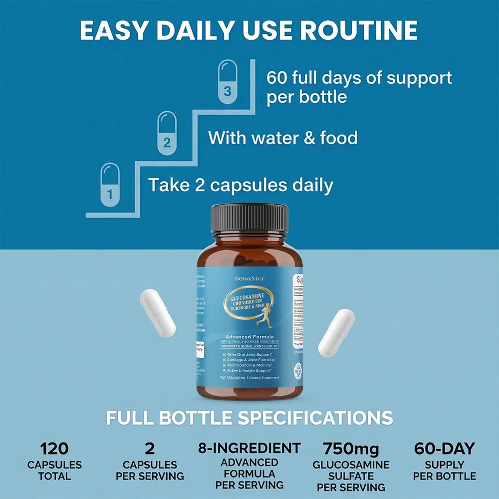 Glucosamine Chondroitin MSM | Joint Support Supplement Bone Health Support Flexibility & Cartilage Maintenance for Men & Woman