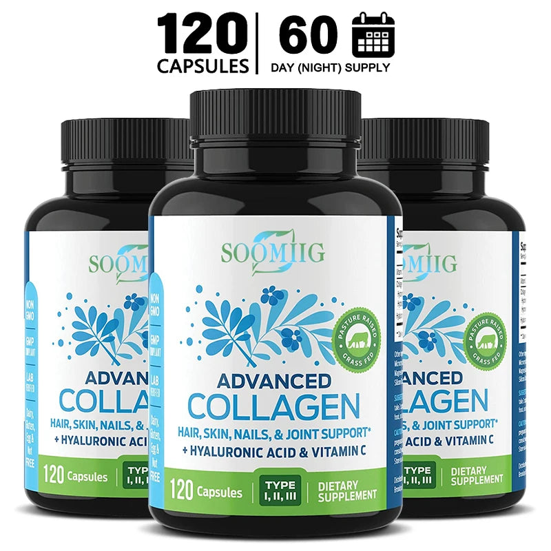 Multi Collagen Capsules, Hydrolyzed Collagen Supplement for Hair Skin Nails Joint & Bone Health, Anti-Aging Antioxidant Support