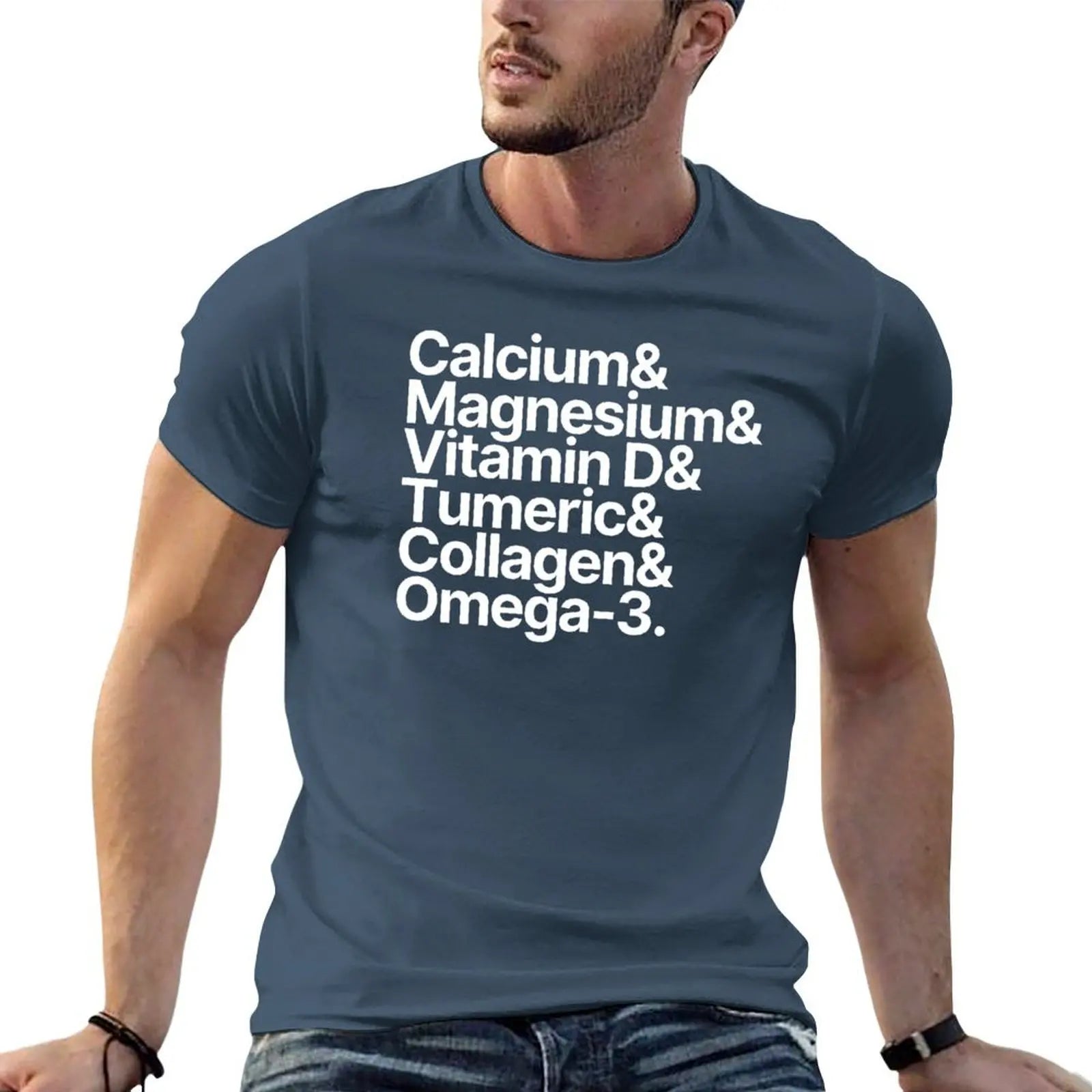 Health Supplements Calcium Magnesium Vitamin D Tumeric Collagen Omega-3 T-Shirt t shirts cotton 100% T-Shirt