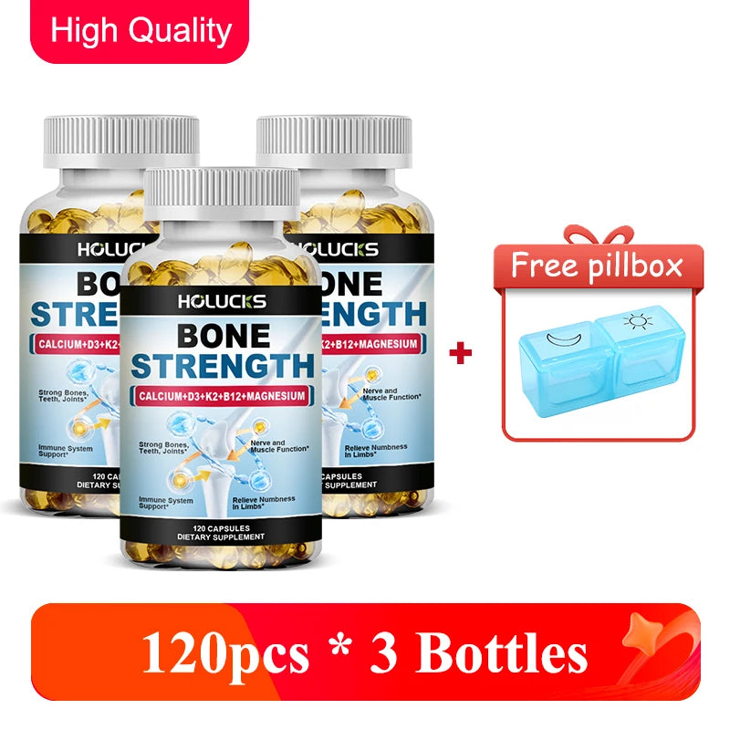 Bone Strength Complex with Calcium, D3, K2 & Magnesium, Supports Healthy Bones, Joint Mobility & Muscle Function for Adults