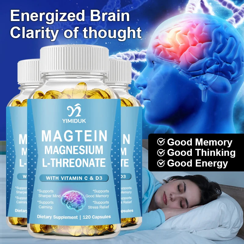 Magnesium L-Threonate Capsules With Vitamin C, Support Focus, Calming Sleep & Brain Health Formula, Men & Women
