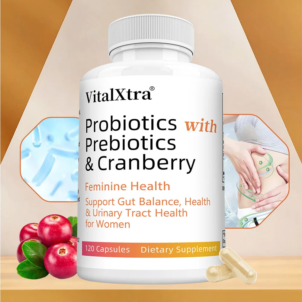 Probiotics for Women with Prebiotics, Cranberry & Vitamin C - 120 Capsules, Support Gut Balance, Health & Urinary Tract Health