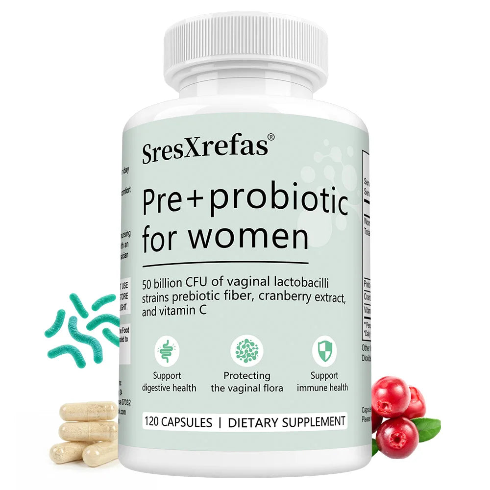 Pre+probiotic Capsules for Women, with Vitamin C, Cranberry Extract, Support Digestive Health, Protecting The Vaginal Flora