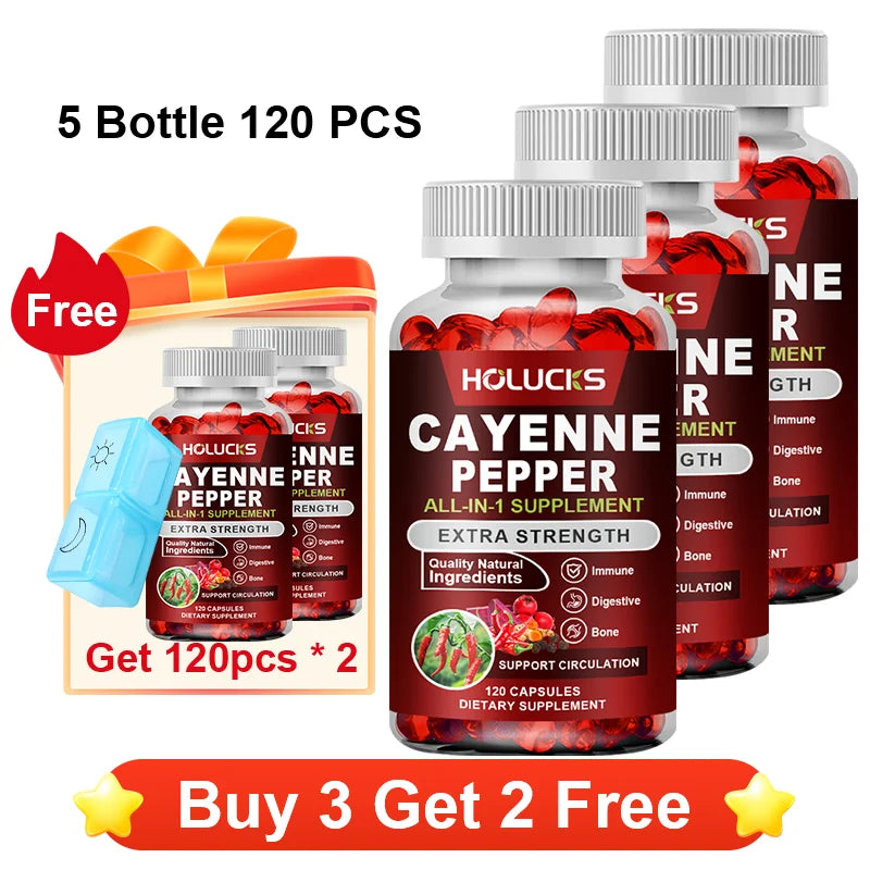 Premium Cayenne Pepper Supplement, with Grape Seed Oil, Turmeric, for Bone & Joint Health, Daily Digestive & Immune Health