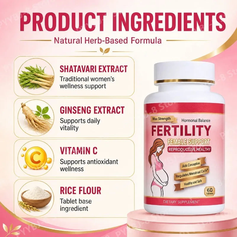 Female Fertility Vitamins for Women, Pre Pregnancy Prenatal Supplement for Prenatal Daily Routine, 60 Count Tablets