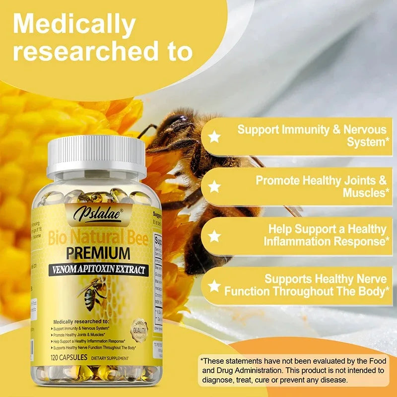 Natural Bee Venom Extract Capsules - Glucosamine Chondroitin Supplement Relieves Joint Pain and Stiffness, Promotes Bone Health