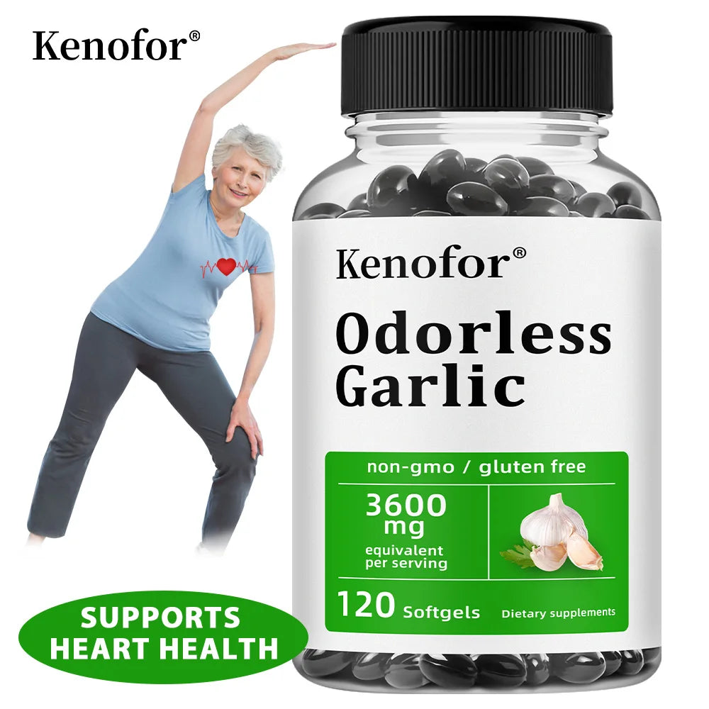 Odorless Garlic Capsules - Supports Immune and Cardiovascular, Cholesterol Health, Antioxidant, Non-GMO, Dietary Supplement