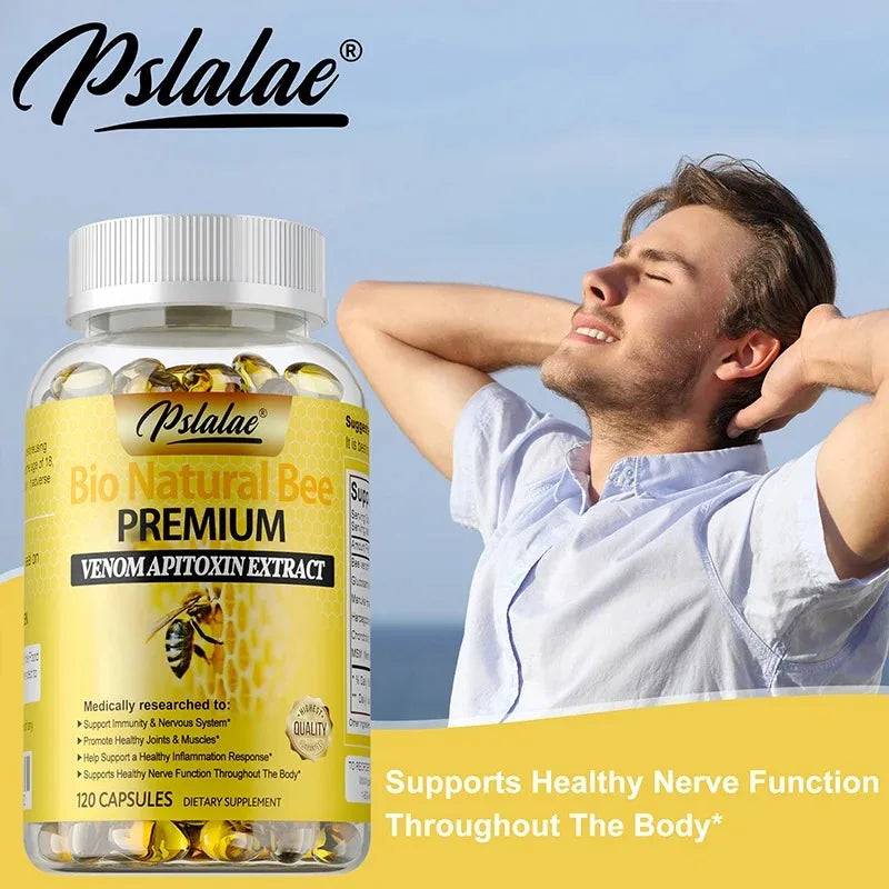 Natural Bee Venom Extract Capsules - Glucosamine Chondroitin Supplement Relieves Joint Pain and Stiffness, Promotes Bone Health