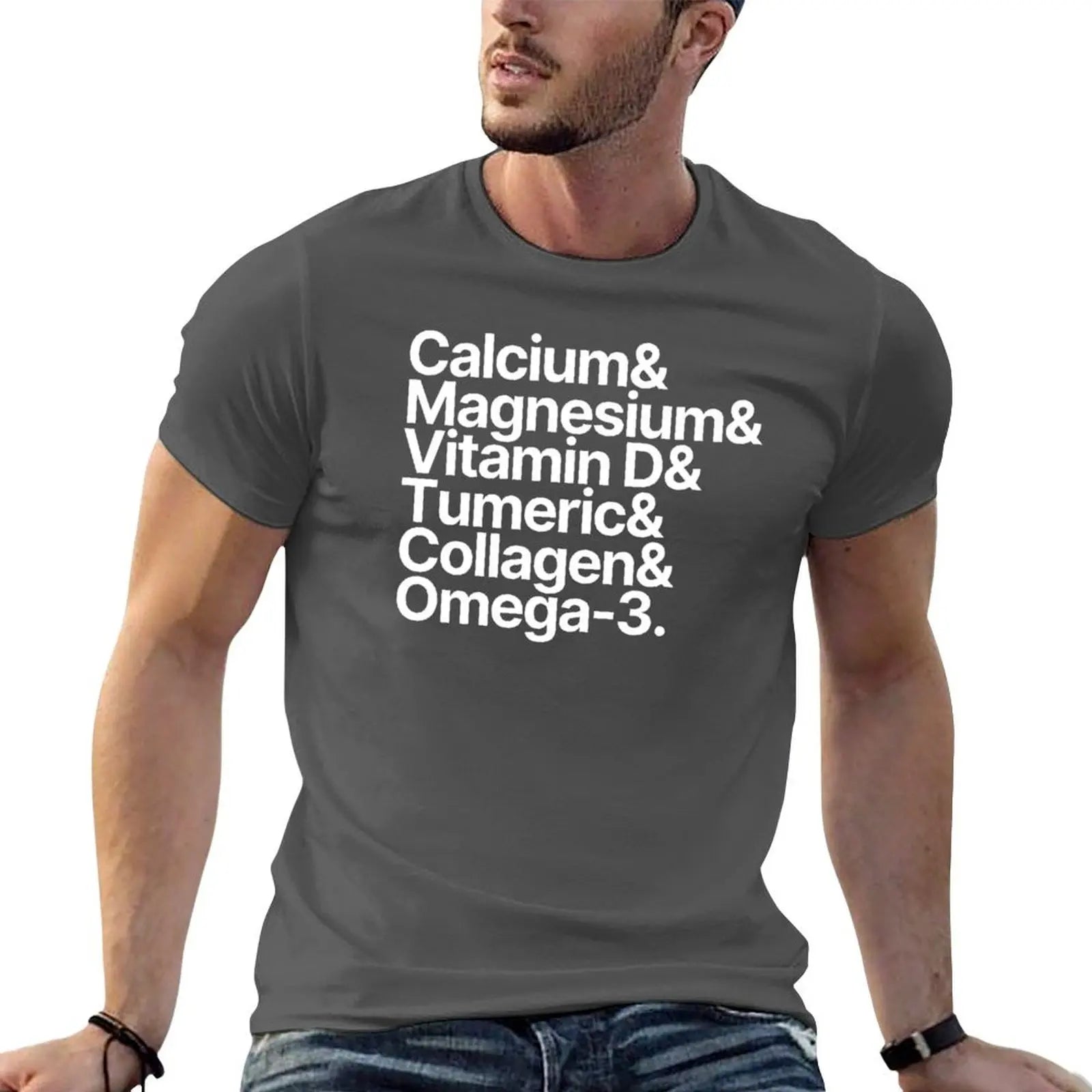 Health Supplements Calcium Magnesium Vitamin D Tumeric Collagen Omega-3 T-Shirt t shirts cotton 100% T-Shirt