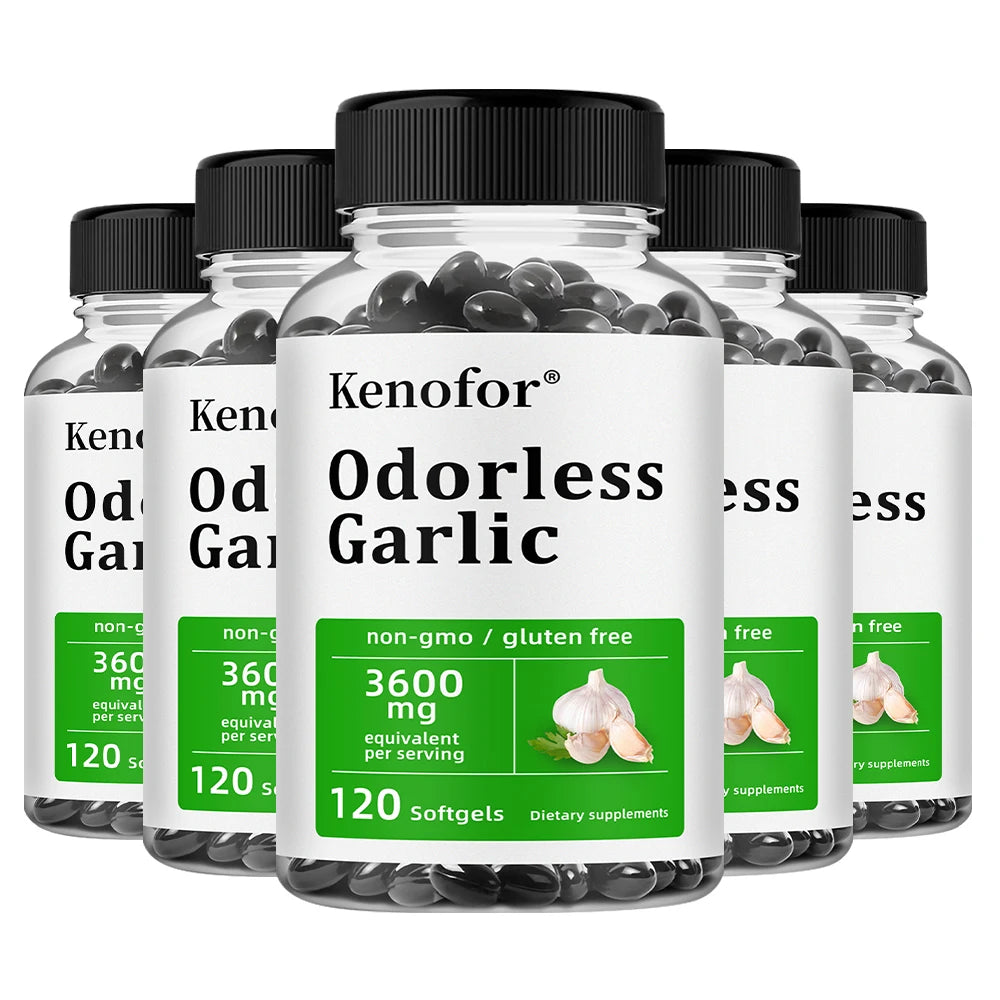 Odorless Garlic Capsules - Supports Immune and Cardiovascular, Cholesterol Health, Antioxidant, Non-GMO, Dietary Supplement