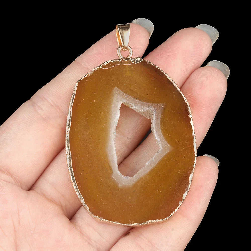 Natural Stone Onyx Pendant Gold Plated Slice Agate Onyx for Trendy Jewelry Making Diy Women Necklace Earring Supply