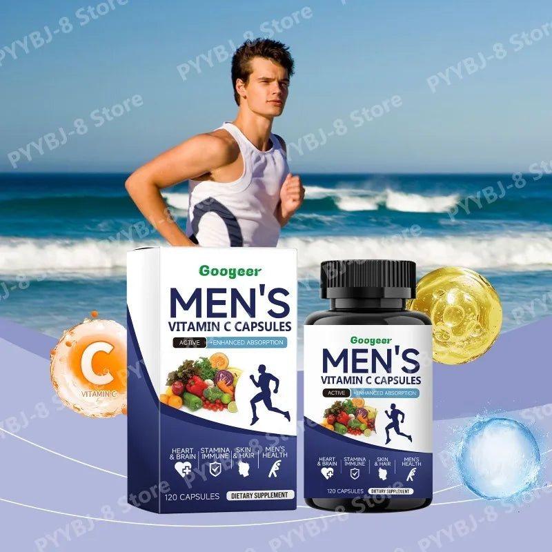 Men's VitaminC Capsule 120Count Dietary Supplement with Sodium Support Skin Hair Health Enhanced Immunity & Nutrient Absorption