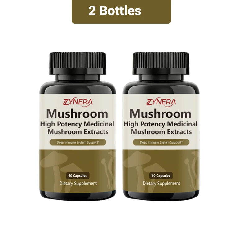 Mushroom Complex Capsules Supplement Support Immunity and Focus Health Boost Memory Protect Brain Nerves for men women stressful