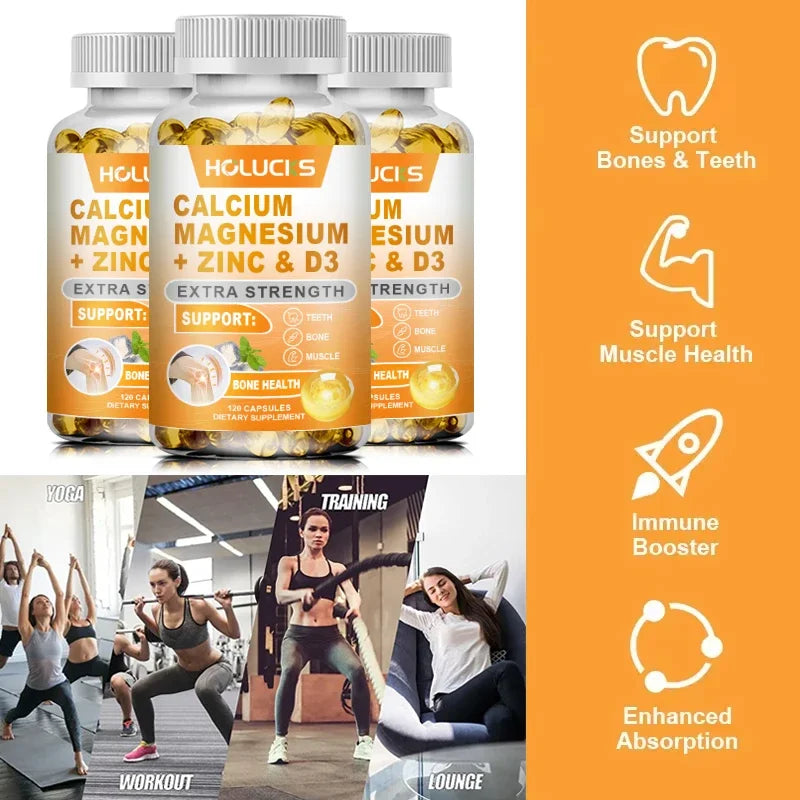 Calcium Magnesium Zinc Supplement, with Vitamin D3, Supports Strong Bones & Teeth, Muscle Health, Immunity & Enhanced Absorption