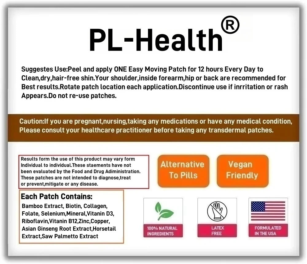 30 Patches Hair, Skin, & Nails Vitamins Transdermal Patches for Women & Men Support Hair, Skin & Nails Health