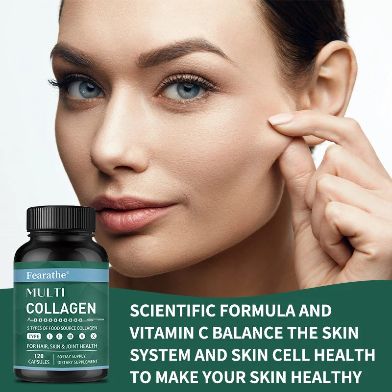 Advanced Multi Collagen with Vitamin C, Hair Skin and Nails Health Vitamins for Women and Men - with Types I II III V X