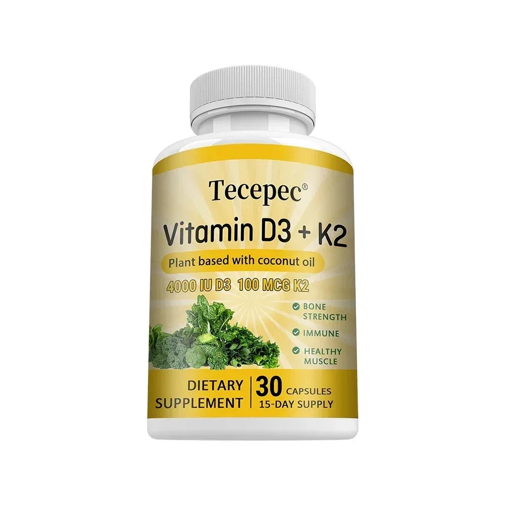 Vitamin D3 + K2, Supports Bone, Teeth, Digestion, Immune & Heart Health, Non-GMO, Dietary Supplement, 120 Capsules
