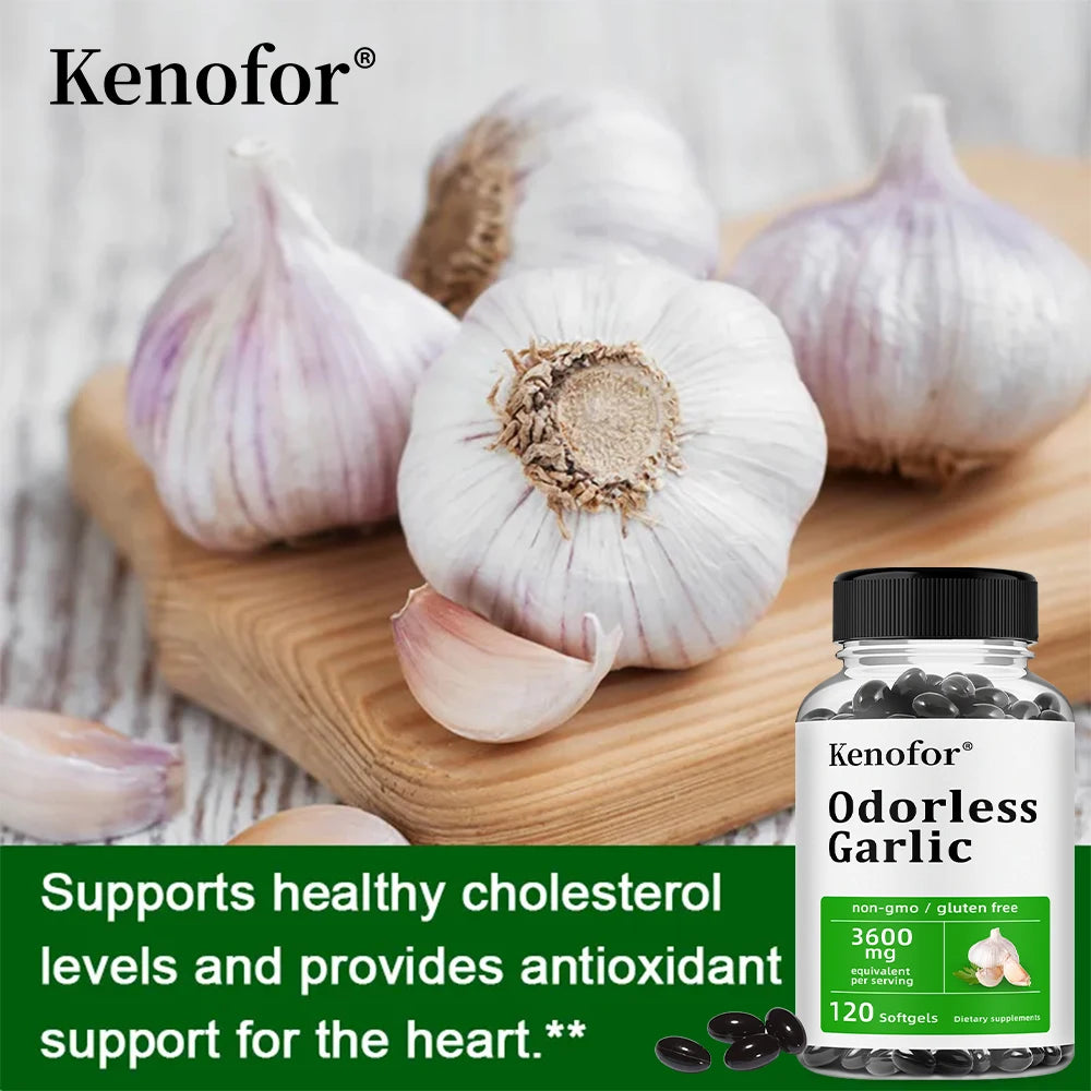 Odorless Garlic Capsules - Supports Immune and Cardiovascular, Cholesterol Health, Antioxidant, Non-GMO, Dietary Supplement