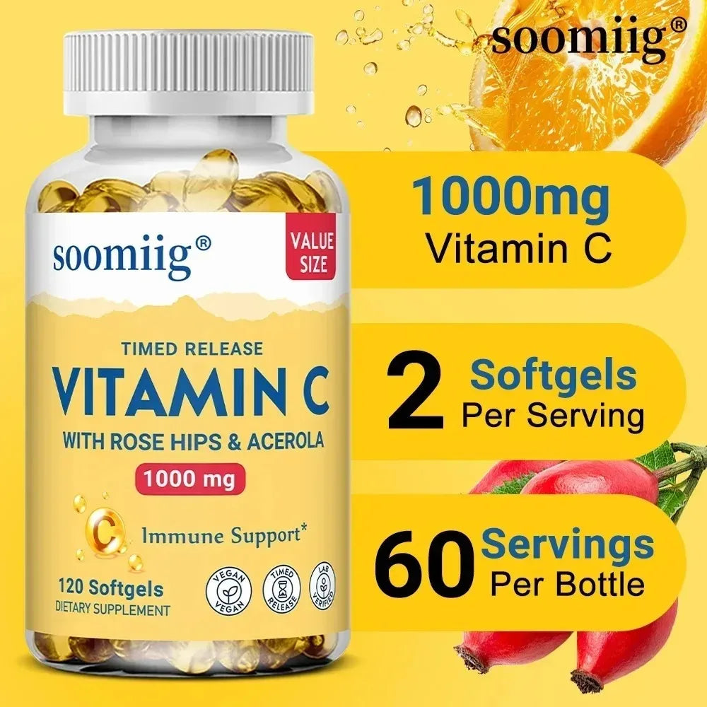Vitamin C Capsules 1000mg - Immune System and Collagen Booster, Skin Health, Anti-aging Antioxidant Supplements