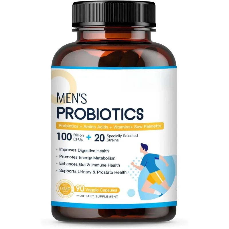 Men’s Probiotic Supplement 100 Billion CFU 20 Strains Prebiotics Digestive Enzymes Vitamins Gut Health Daily Wellness 90 Count