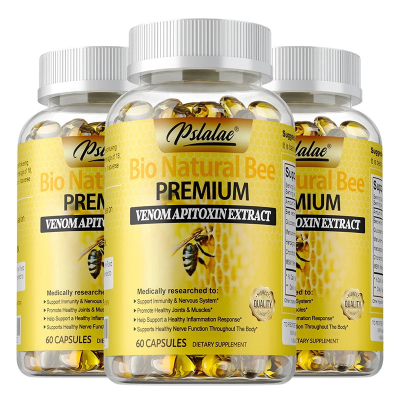 Natural Bee Venom Extract Capsules - Glucosamine Chondroitin Supplement Relieves Joint Pain and Stiffness, Promotes Bone Health