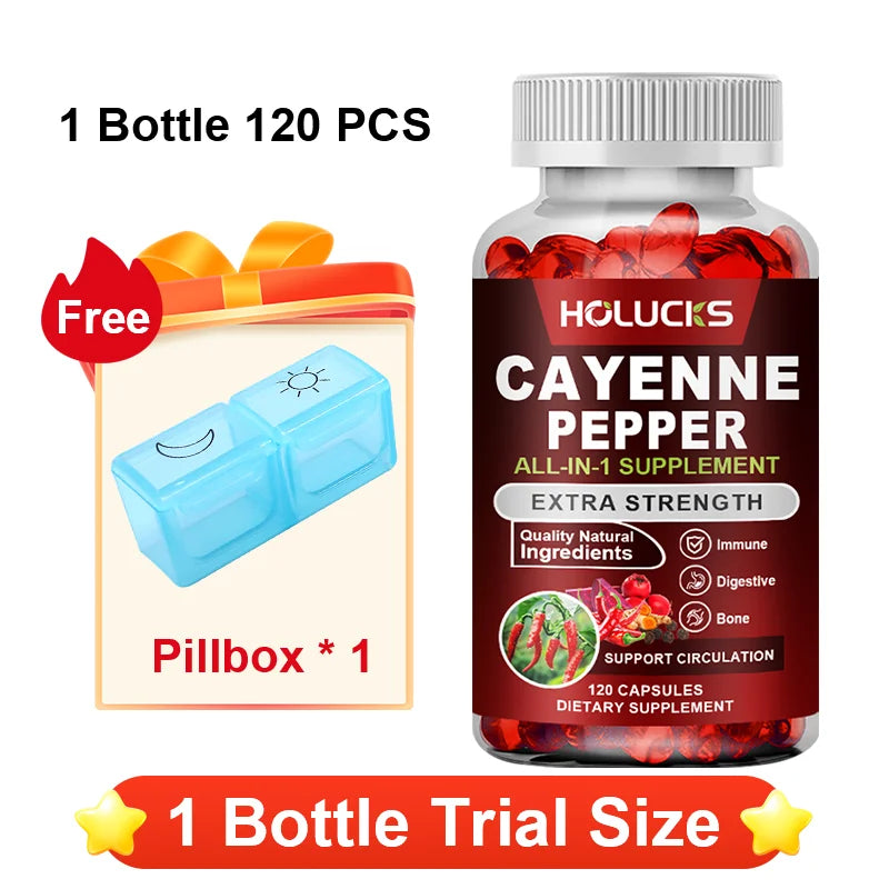 Premium Cayenne Pepper Supplement, with Grape Seed Oil, Turmeric, for Bone & Joint Health, Daily Digestive & Immune Health