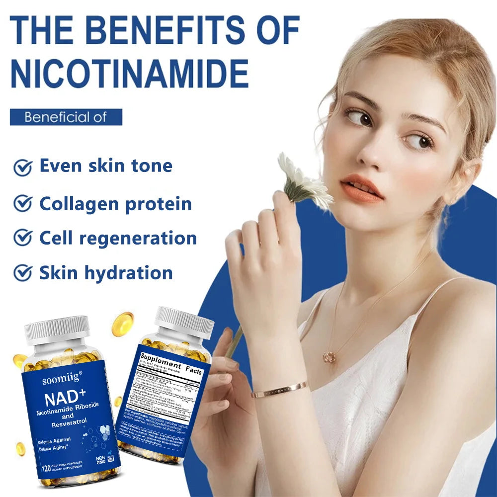 NAD Supplement - with Nicotinamide Riboside & Resveratrol, Natural Energy, Cellular Health, Anti Aging, Enhance Immunity