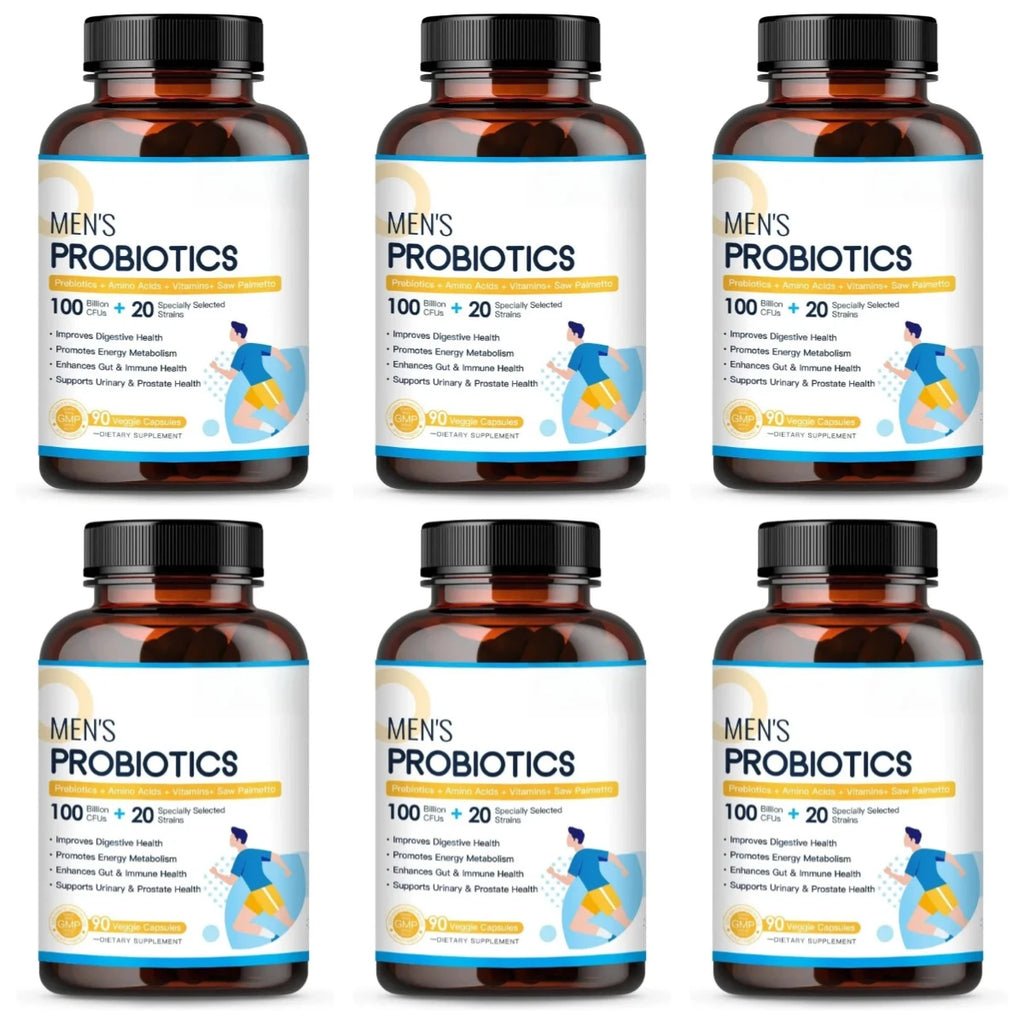 Men’s Probiotic Supplement 100 Billion CFU 20 Strains Prebiotics Digestive Enzymes Vitamins Gut Health Daily Wellness 90 Count