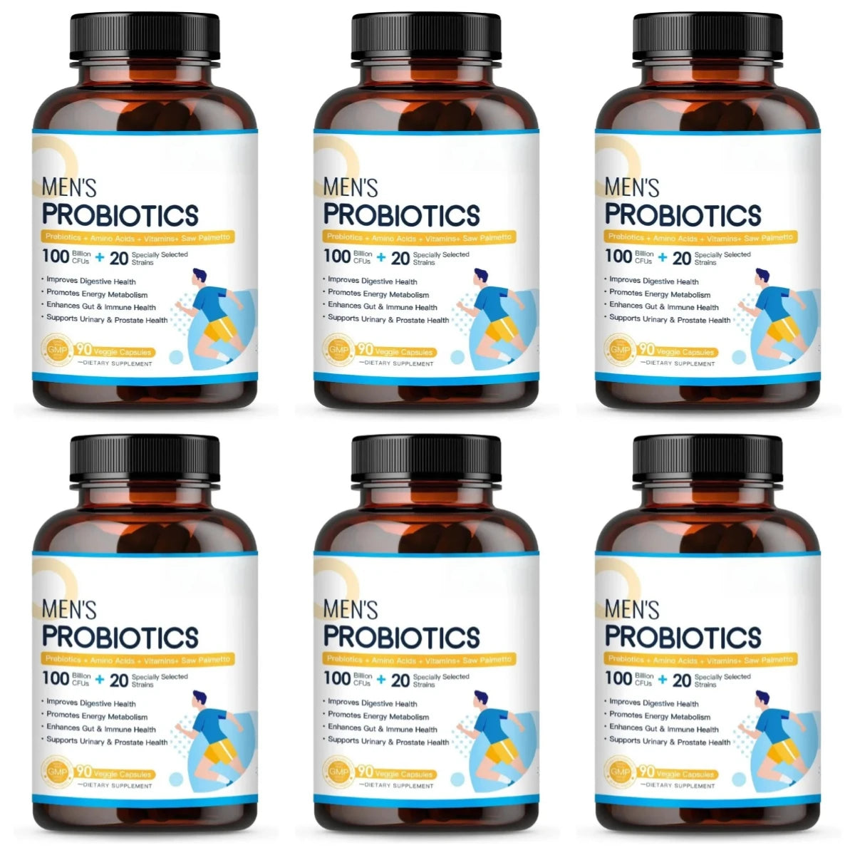 Men’s Probiotic Supplement 100 Billion CFU 20 Strains Prebiotics Digestive Enzymes Vitamins Gut Health Daily Wellness 90 Count