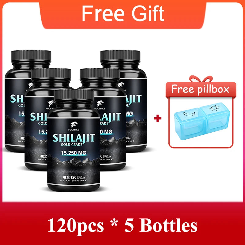 Pure Shilajit Supplement, Immune Support, Support Men and Women's Overall Health, Replenishes Body Minerals, 120 Capsules