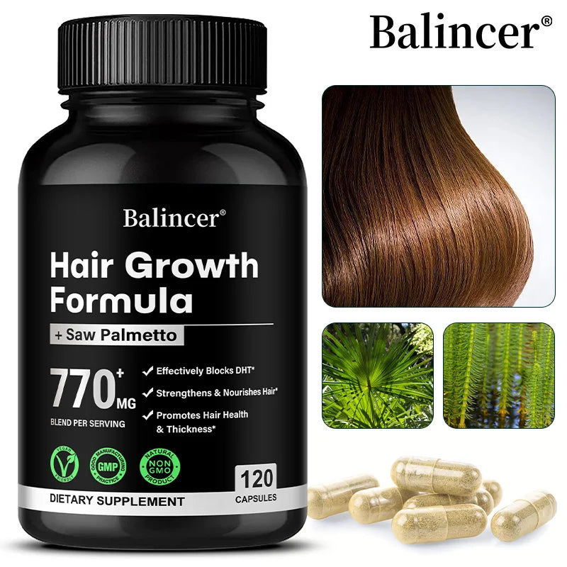 Saw Palmetto, with Biotin, Suitable for Both Men and Women, Promotes Hair Growth and Supports Skin, Nail Health, 120 Capsules