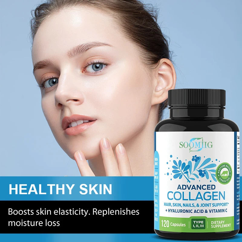 Multi Collagen Capsules, Hydrolyzed Collagen Supplement for Hair Skin Nails Joint & Bone Health, Anti-Aging Antioxidant Support