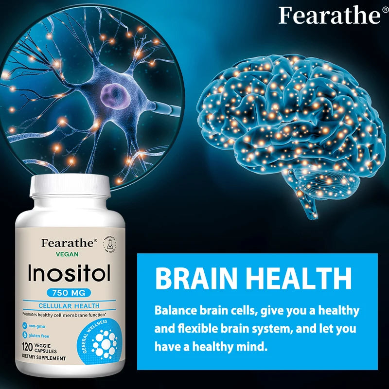 Inositol 750mg Capsules, Pure Inositol Supplement, Support Female Body Wellness, Immune, Metabolic Balance & Relaxed Mood