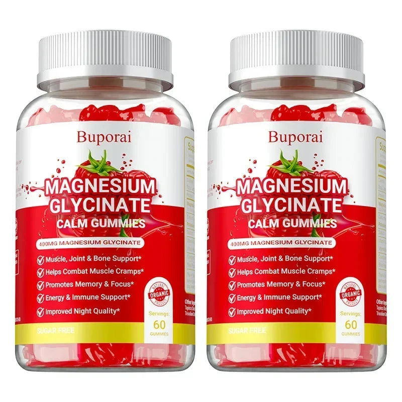 Magnesium Glycinate Gummies - Dietary Supplement, Promotes Muscle, Joint & Bone Health, Relieves Muscle Cramps, Natural Sleep