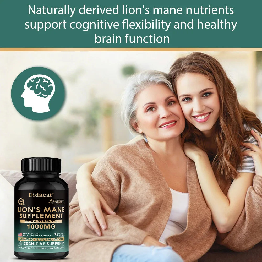 Lion's Mane Mushroom Capsules, Brain Wellness Supplement, Support Memory, Focus, Nerve Health, Mood, Energy & Immune Balance