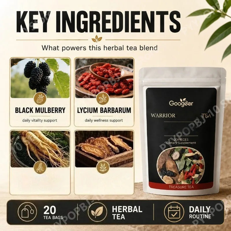 Googeer Botanical Herbal Supplement Blend 20 Bags with Black Mulberry Goji Berry Daily Wellness for Men