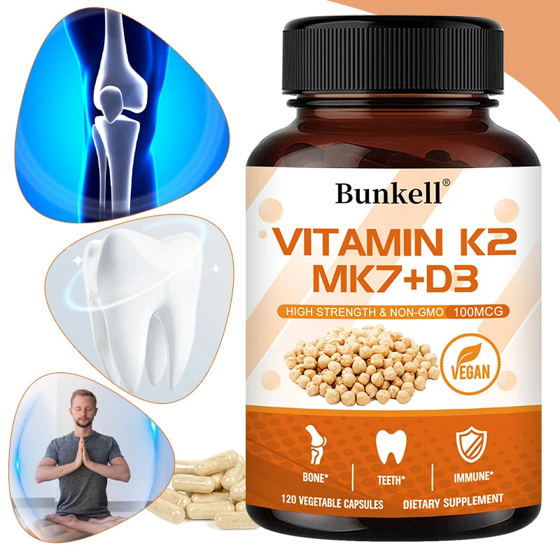 Bunkell Vitamin D3 + K2 Supplement Supports Bone and Dental Health and Enhances Immunity for Men & Women