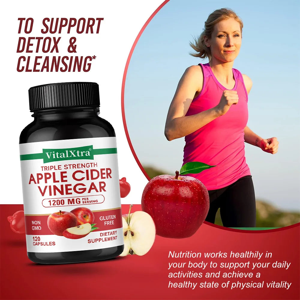 Apple Cider Vinegar Supplement - Promote Metabolism and Digestion, Detox, Gut and Immune Health, 120 Vegan Capsules