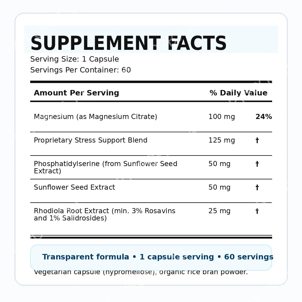 60 Capsules Cortisol Health Supplement with Phosphatidylserine & Magnesium Non-GMO Daily Adult Men Women Calm Sleep Support