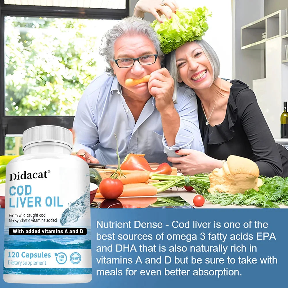 Cod Liver Oil Plus Vitamins A and D Dietary Supplement Softgels for Immune Health, Promoting Bone, Skin Health, Vision Support