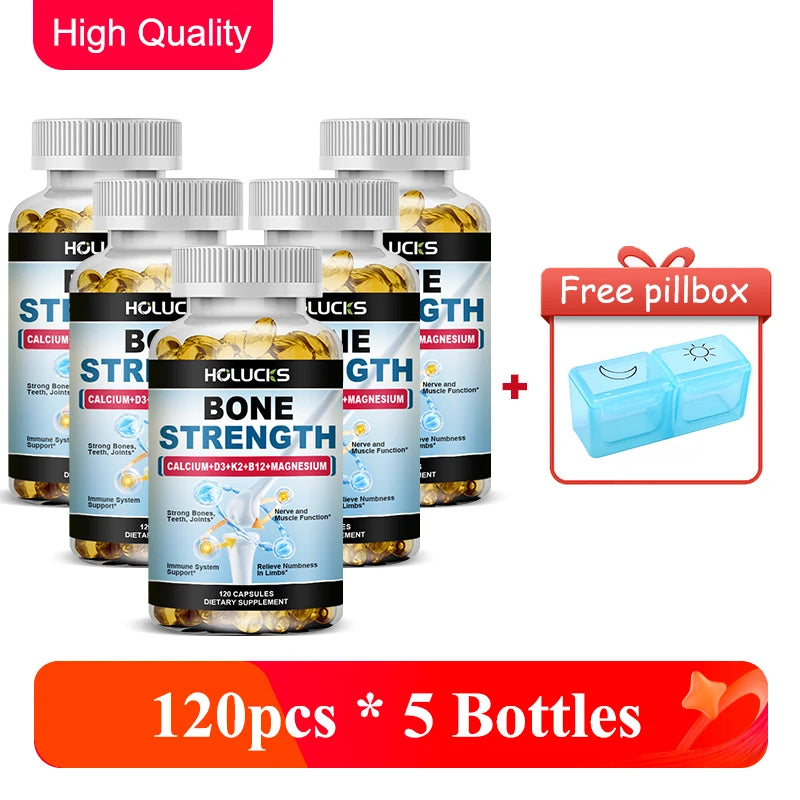 Bone Strength Complex with Calcium, D3, K2 & Magnesium, Supports Healthy Bones, Joint Mobility & Muscle Function for Adults