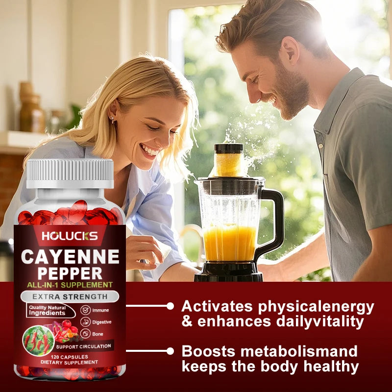 Premium Cayenne Pepper Supplement, with Grape Seed Oil, Turmeric, for Bone & Joint Health, Daily Digestive & Immune Health