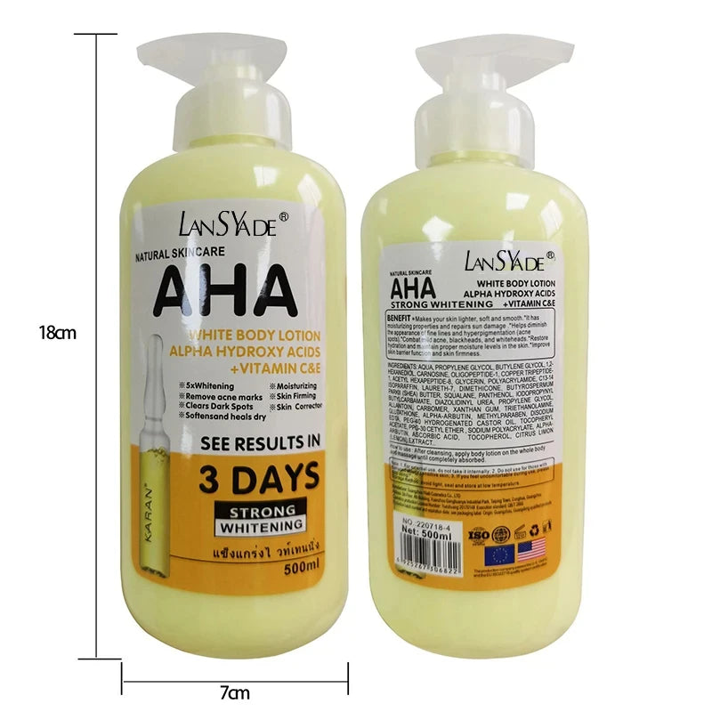 500ml Whitening Body Cream AHA Hydroxy Acids Vitamin C&E Moisturizing Lightening Body Lotion Remove Acne Marks Skin Care